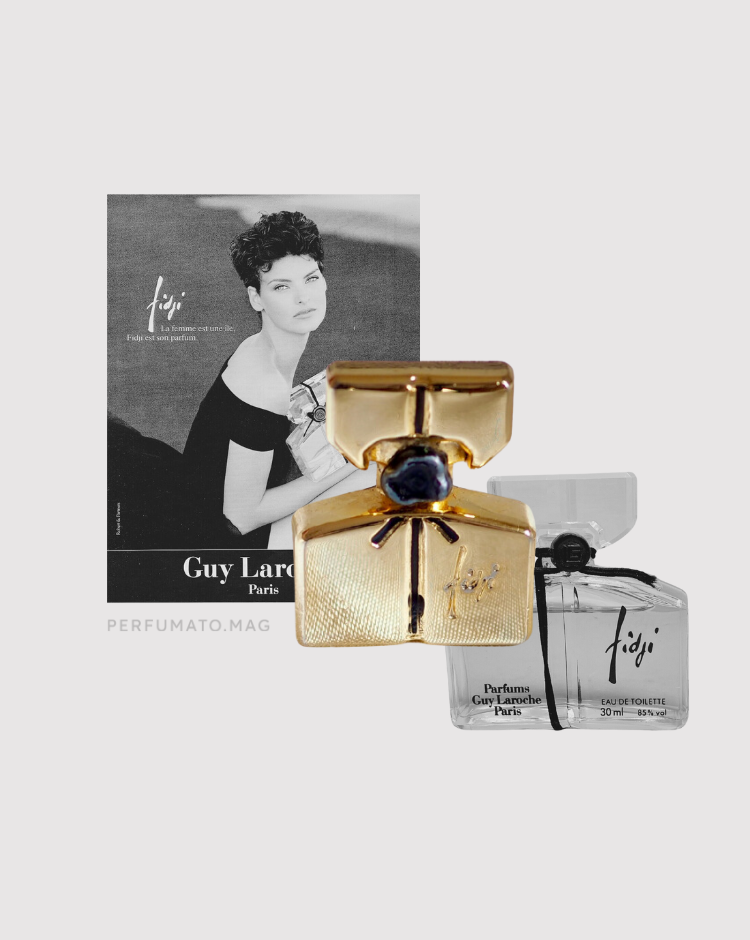 Guy Laroche pin. Fidji was the first fragrance of the brand launched in 1966.