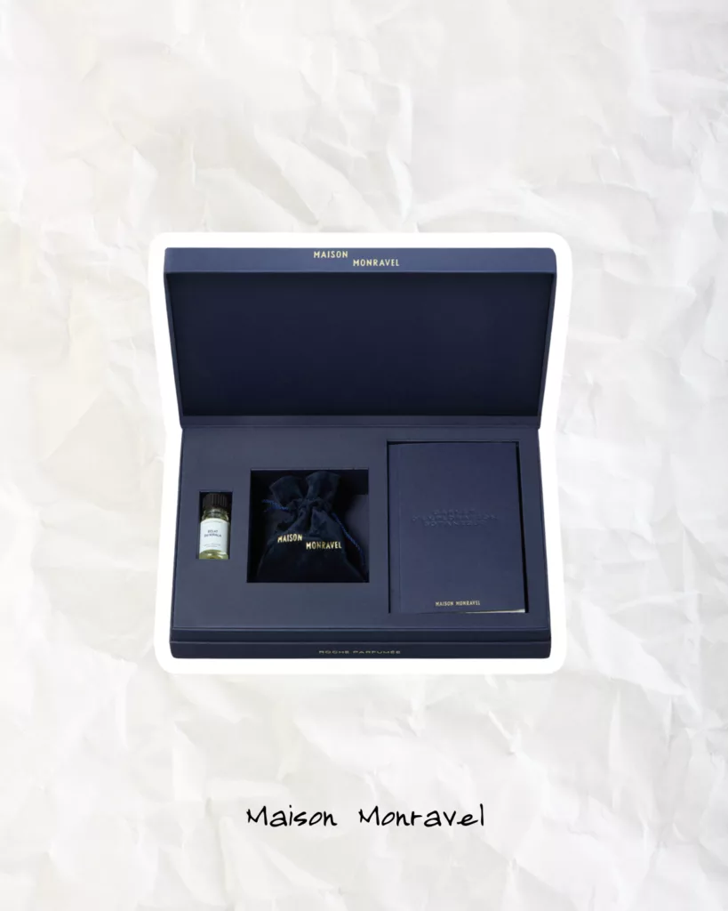 Maison Montravél mini fragrance bottle styled as minimalist scent object for the home.