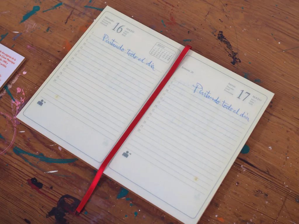 Interior view of César Manrique's studio in Lanzarote showing artist's agenda calendar.