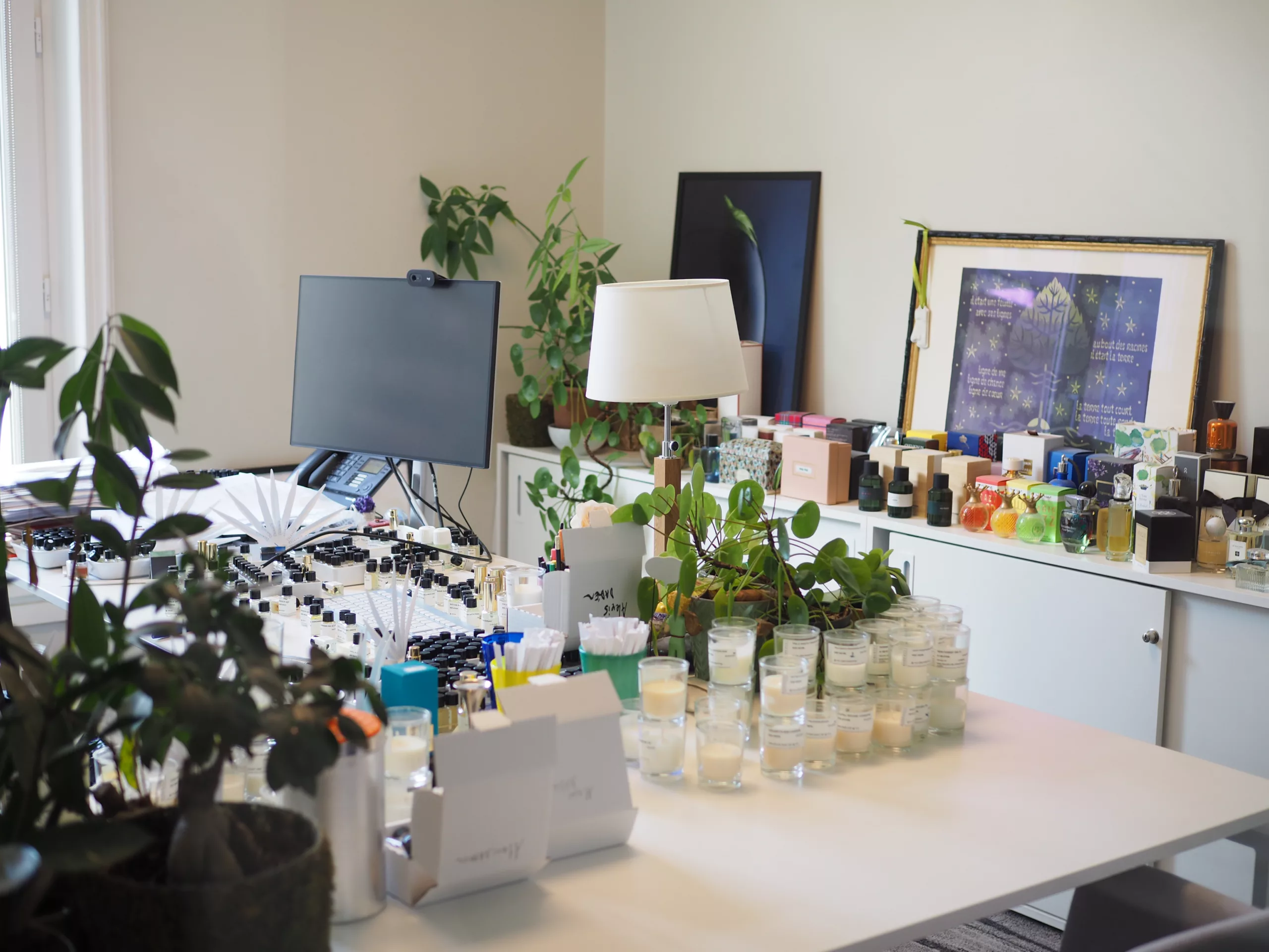 Inside Robertet company perfumer table and laboratory